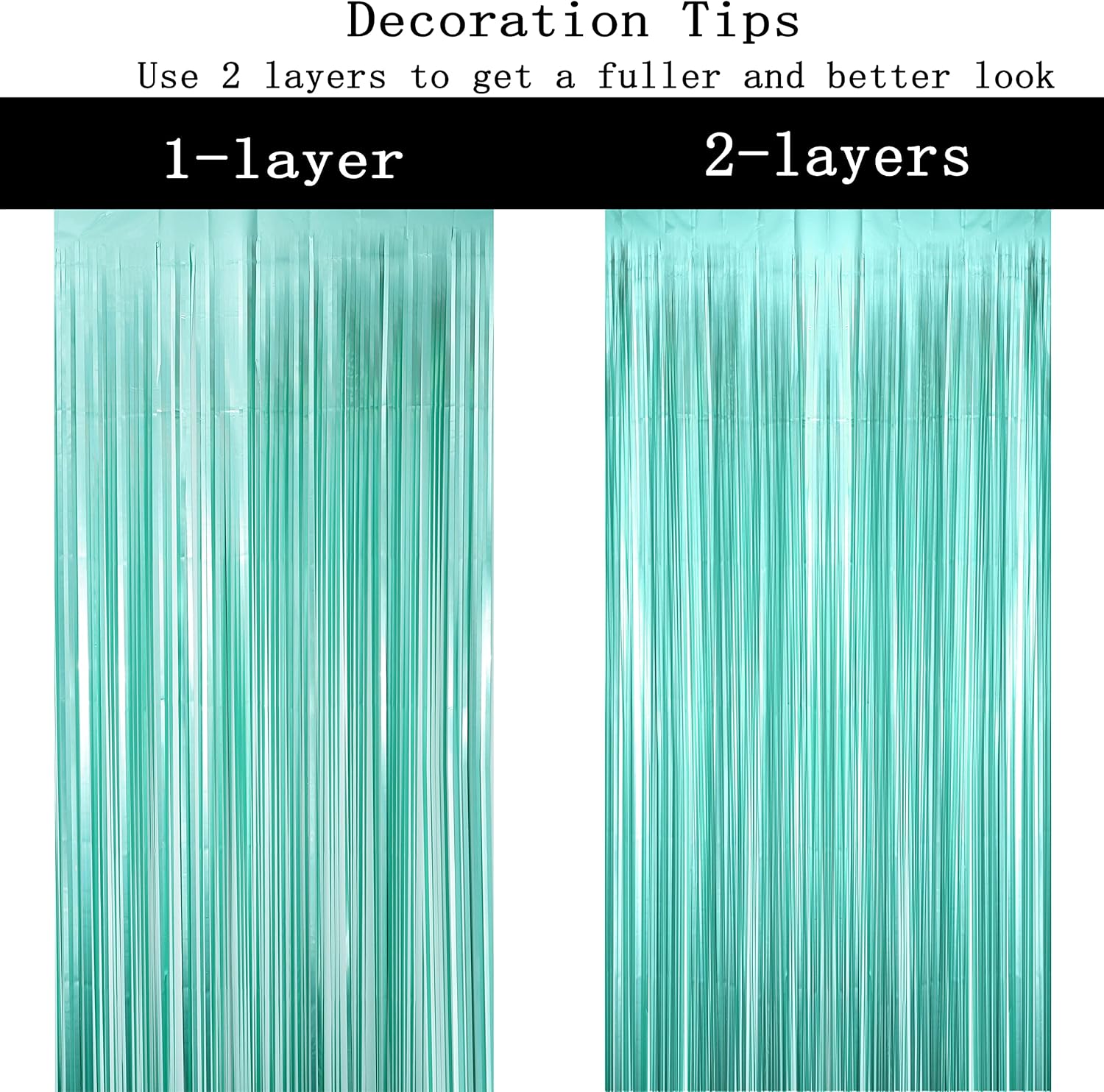 Teal Blue Tinsel Foil Fringe Curtains - 2pc