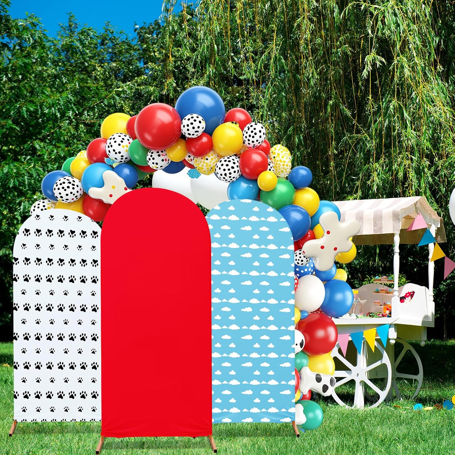 RimCereal Arch Backdrop Cover Set of 3 Red Dog Party Theme