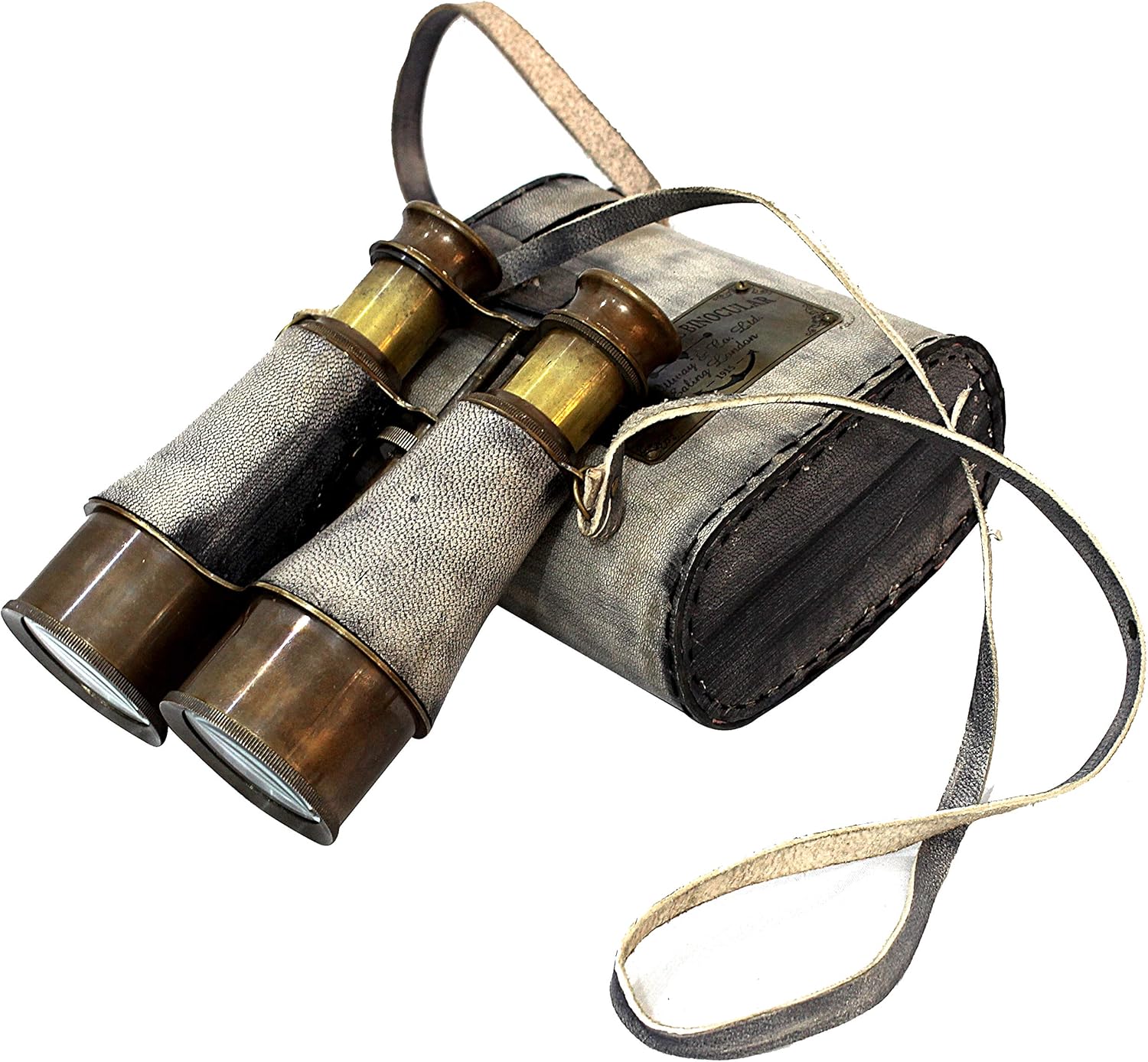 Brass Binocular with Leather Case and 15X Magnification