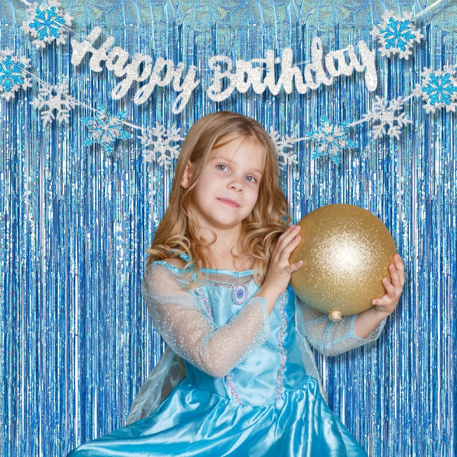 Braveshine Light Blue Tinsel Foil Curtains 2Pcs