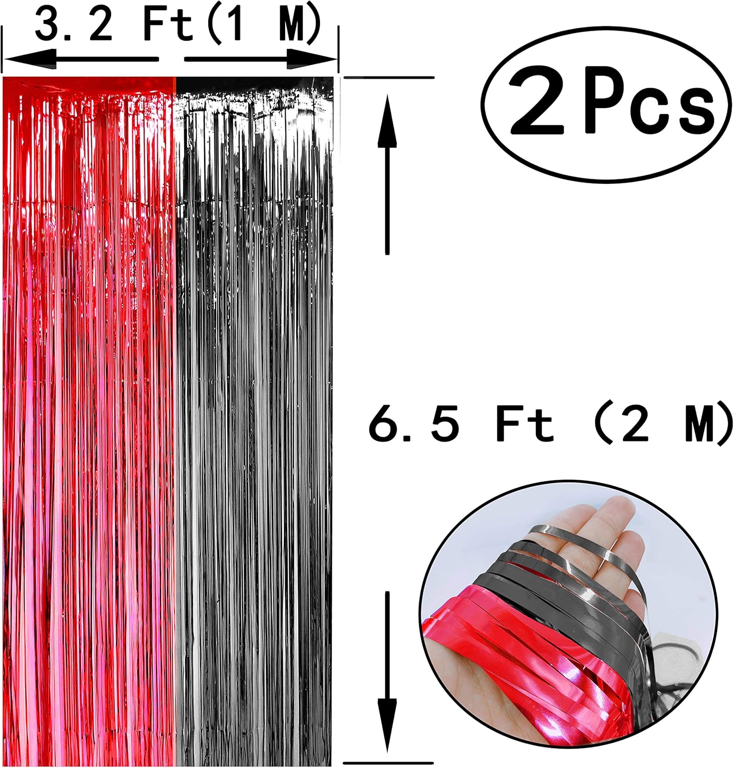 Casino Party Tinsel Foil Fringe Curtains - Red Black 32ft x 65ft 2pc