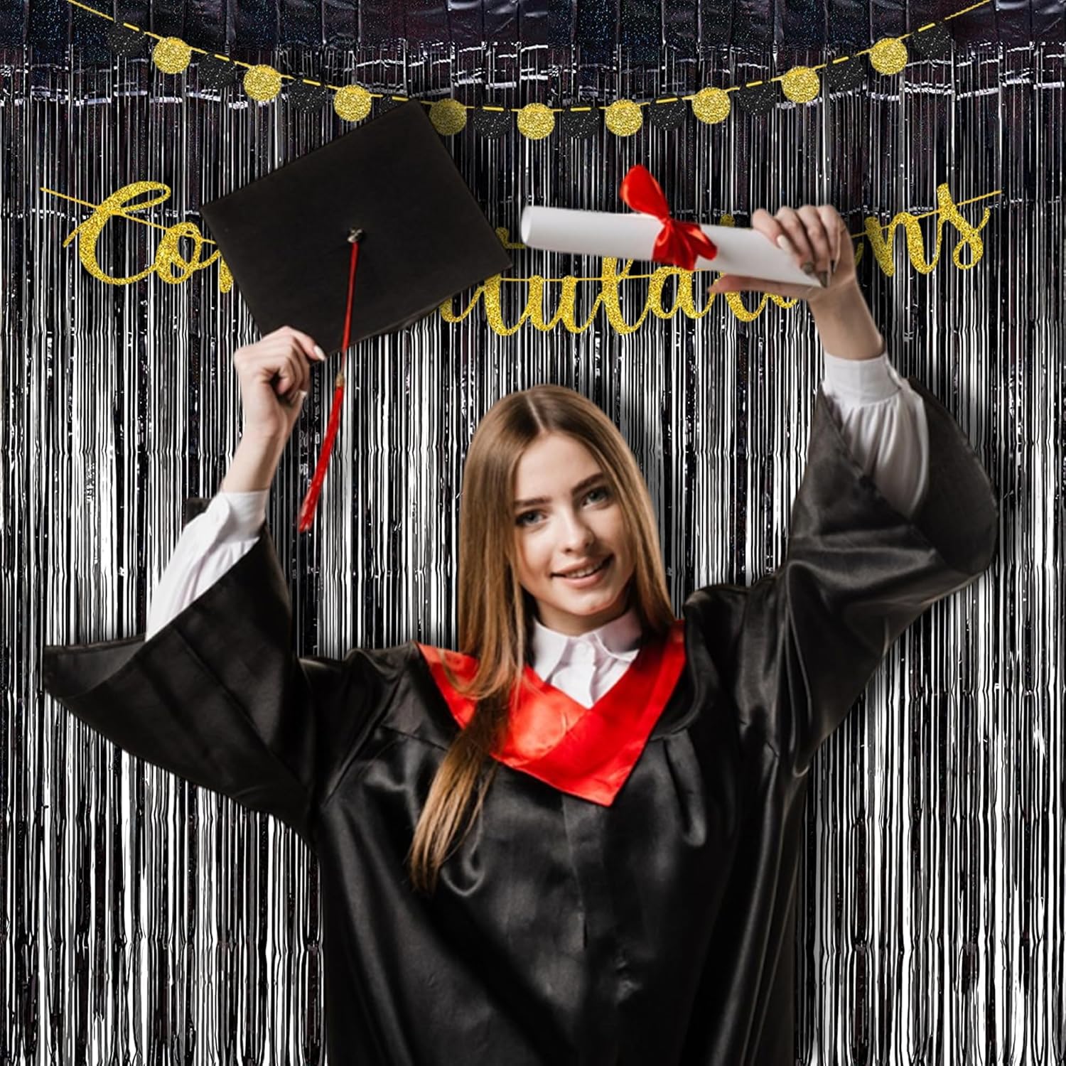 Braveshine Black Halloween Party Foil Curtains 2 Pack