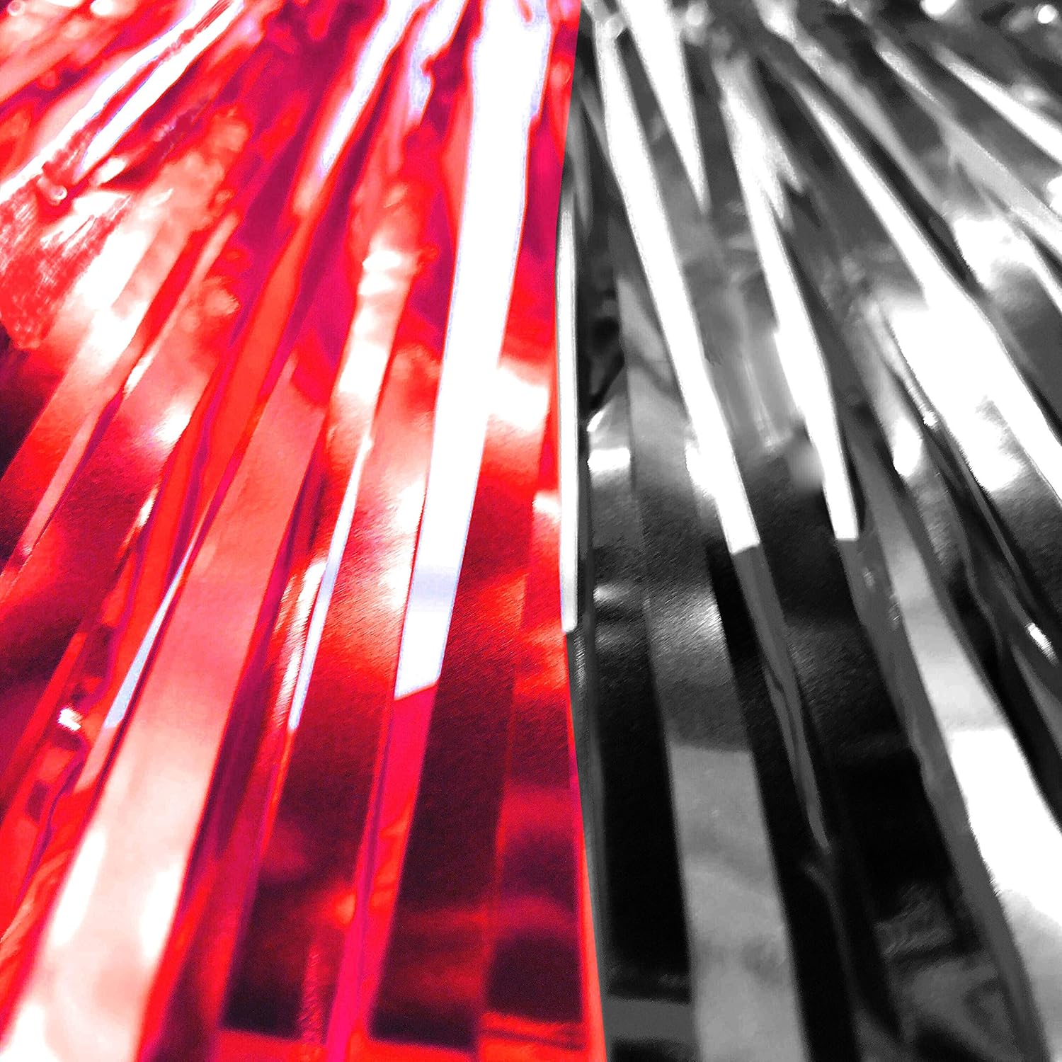 Casino Party Tinsel Foil Fringe Curtains - Red Black 32ft x 65ft 2pc