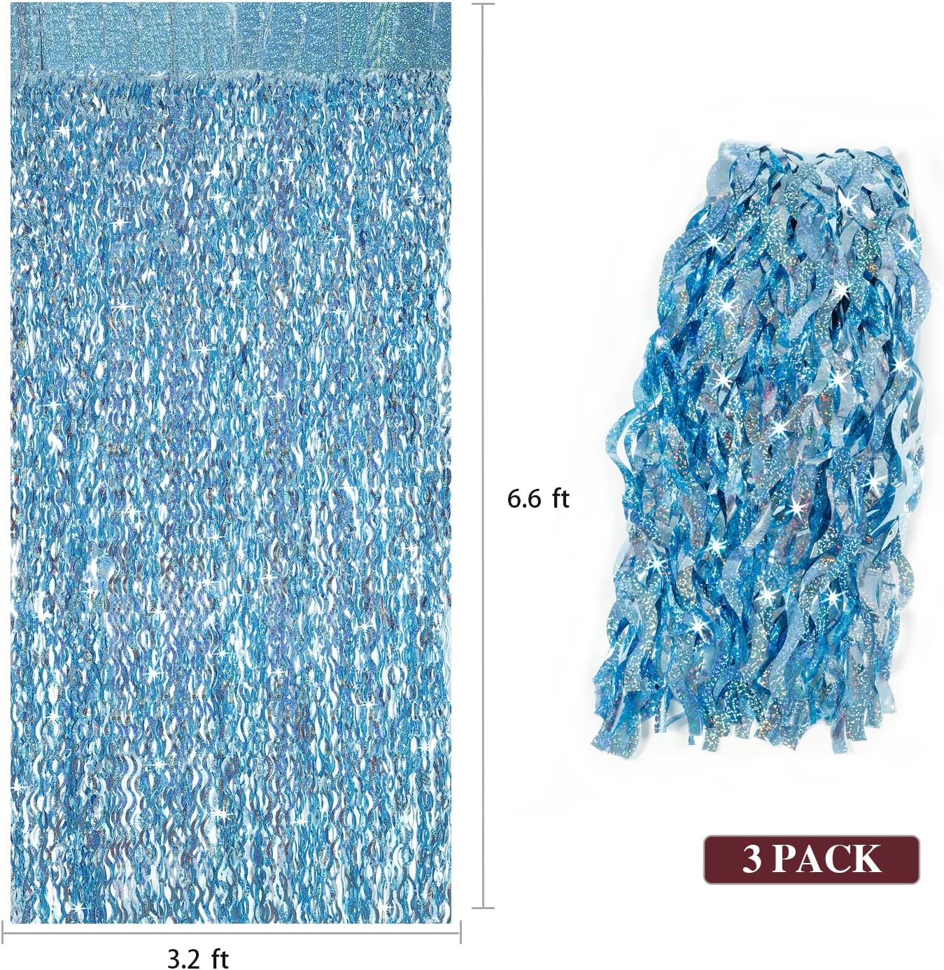3 Pack Blue Tinsel Foil Fringe Curtain - Party Decor Backdrop