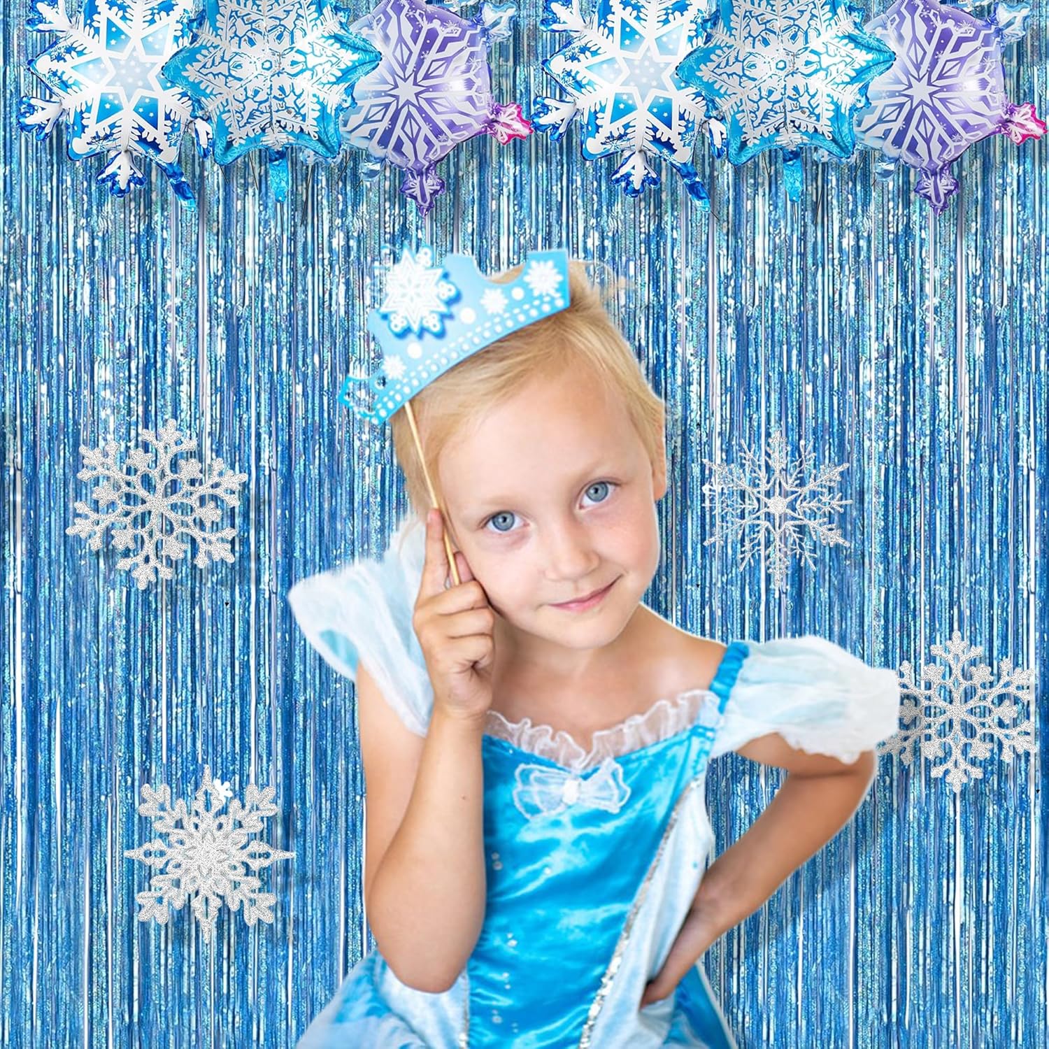 Braveshine Light Blue Tinsel Foil Curtains 2Pcs