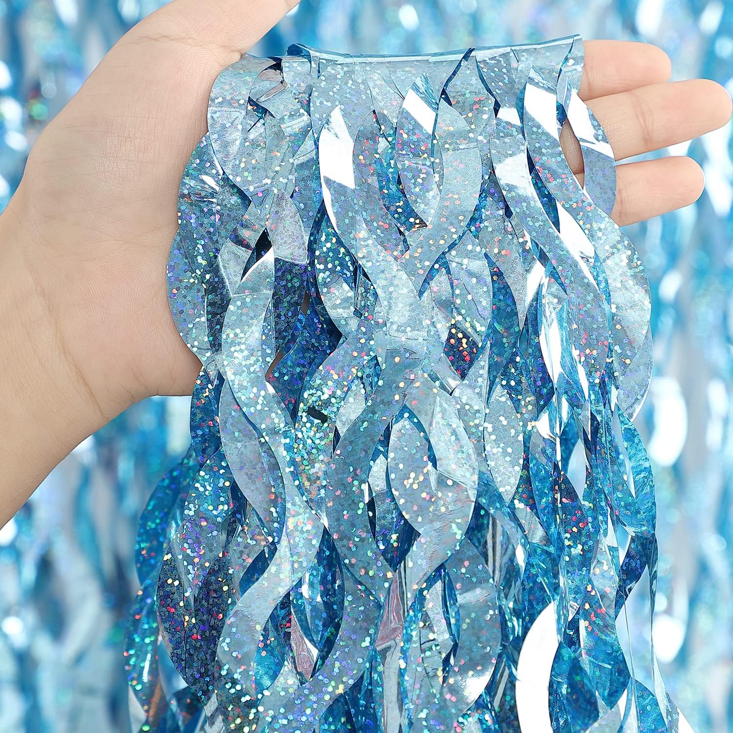 3 Pack Blue Tinsel Foil Fringe Curtain - Party Decor Backdrop