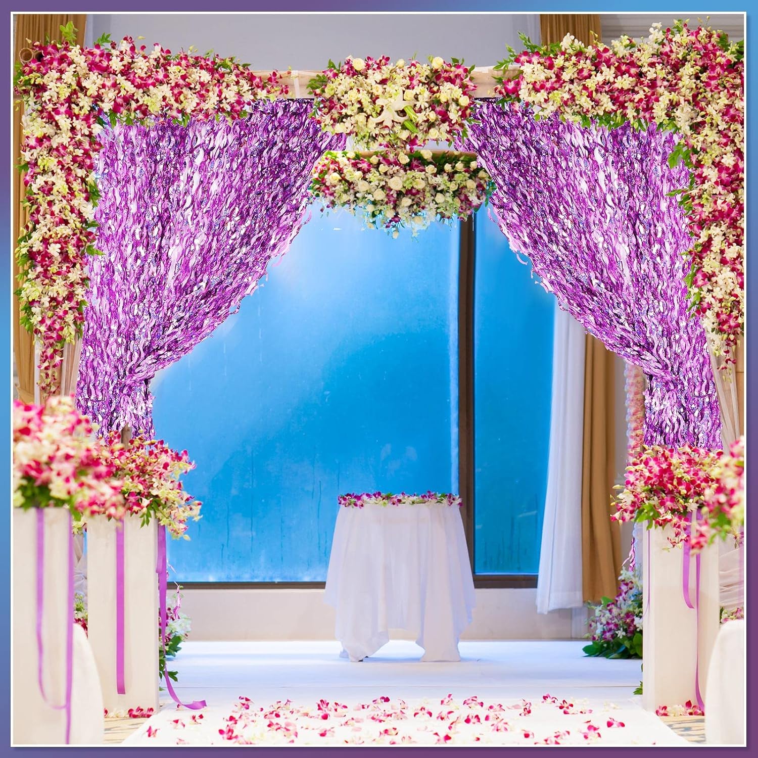 Jutom 6 Piece Wavy Tinsel Curtain Purple