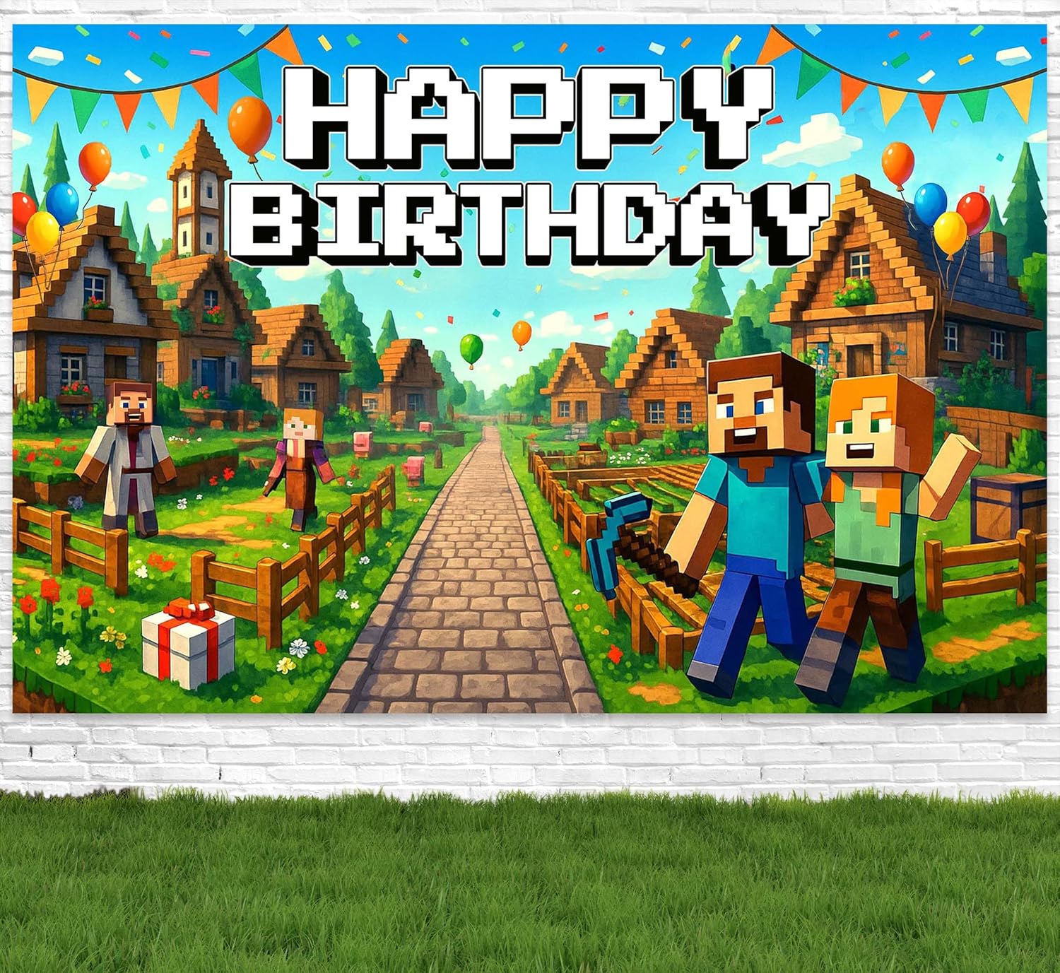 Pixel Gaming Birthday Banner Boy 6x4ft Decor