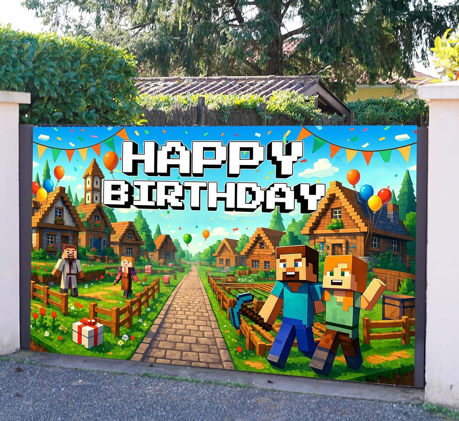 Pixel Gaming Birthday Banner Boy 6x4ft Decor