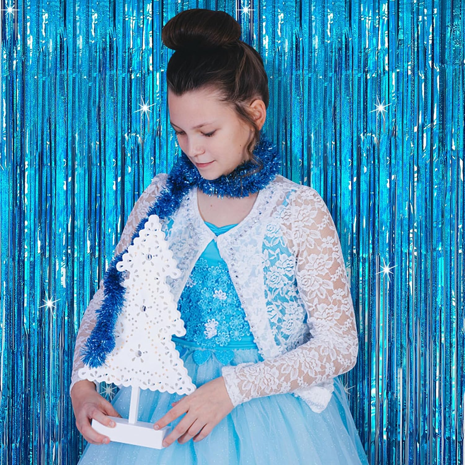 KEJ Tinsel Curtain Backdrop Blue 2 Packs Birthday Decorations