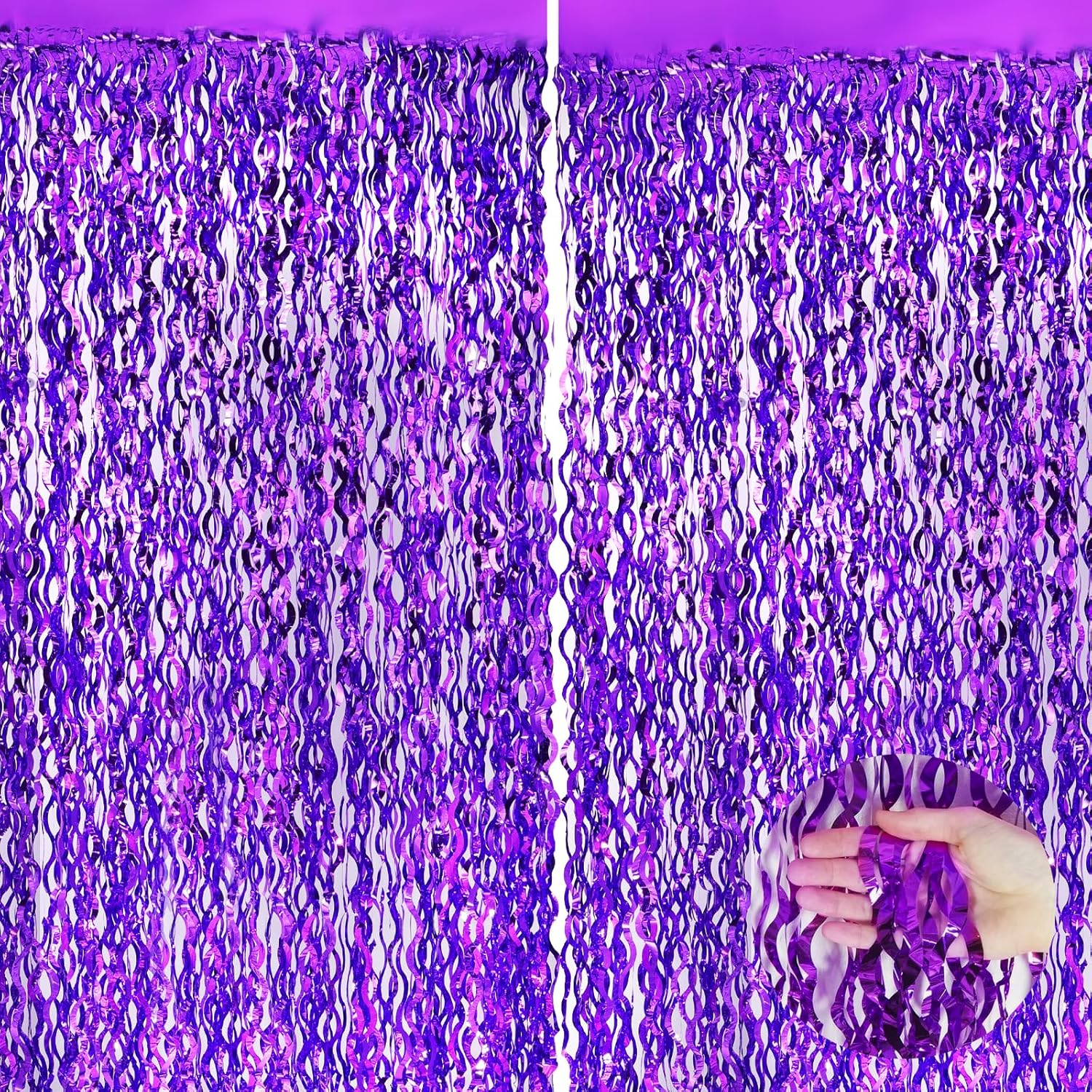 Wavy Purple Metallic Tinsel Foil Curtains 2 Pack