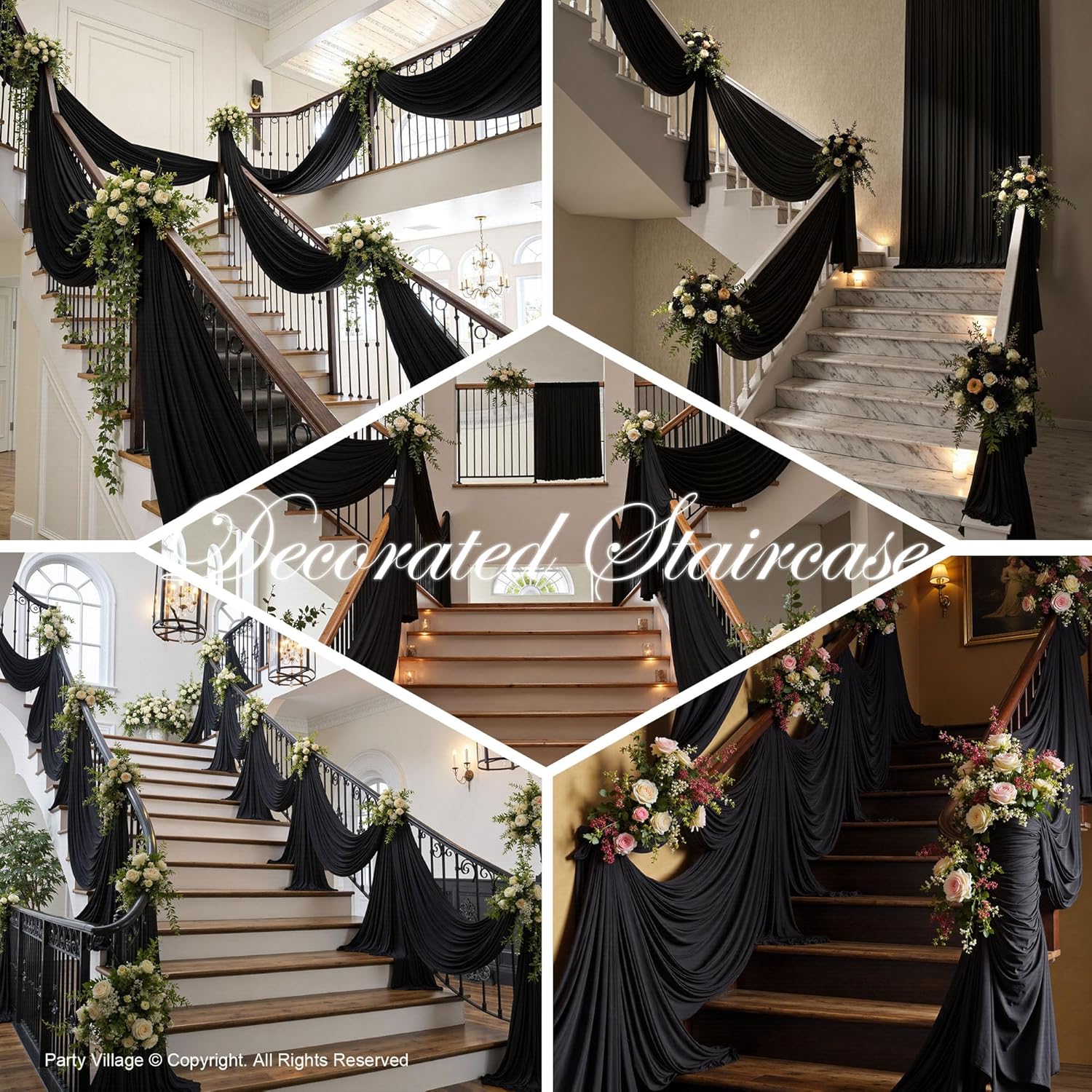 PartyVillage 10ft x 20ft Black Ceiling Curtain for Weddings