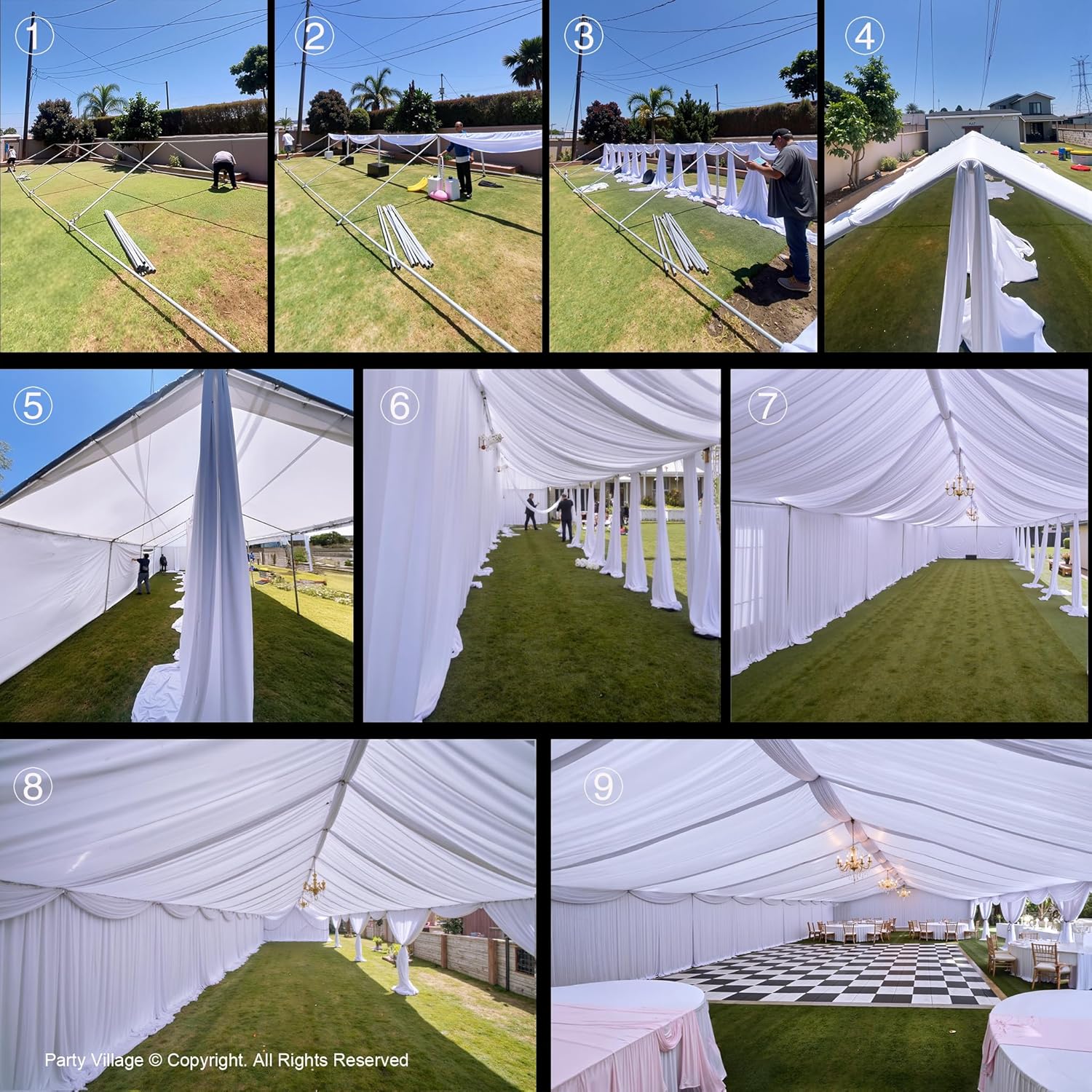 PartyVillage 20ft x 40ft White Ceiling Drapes 4 Panels