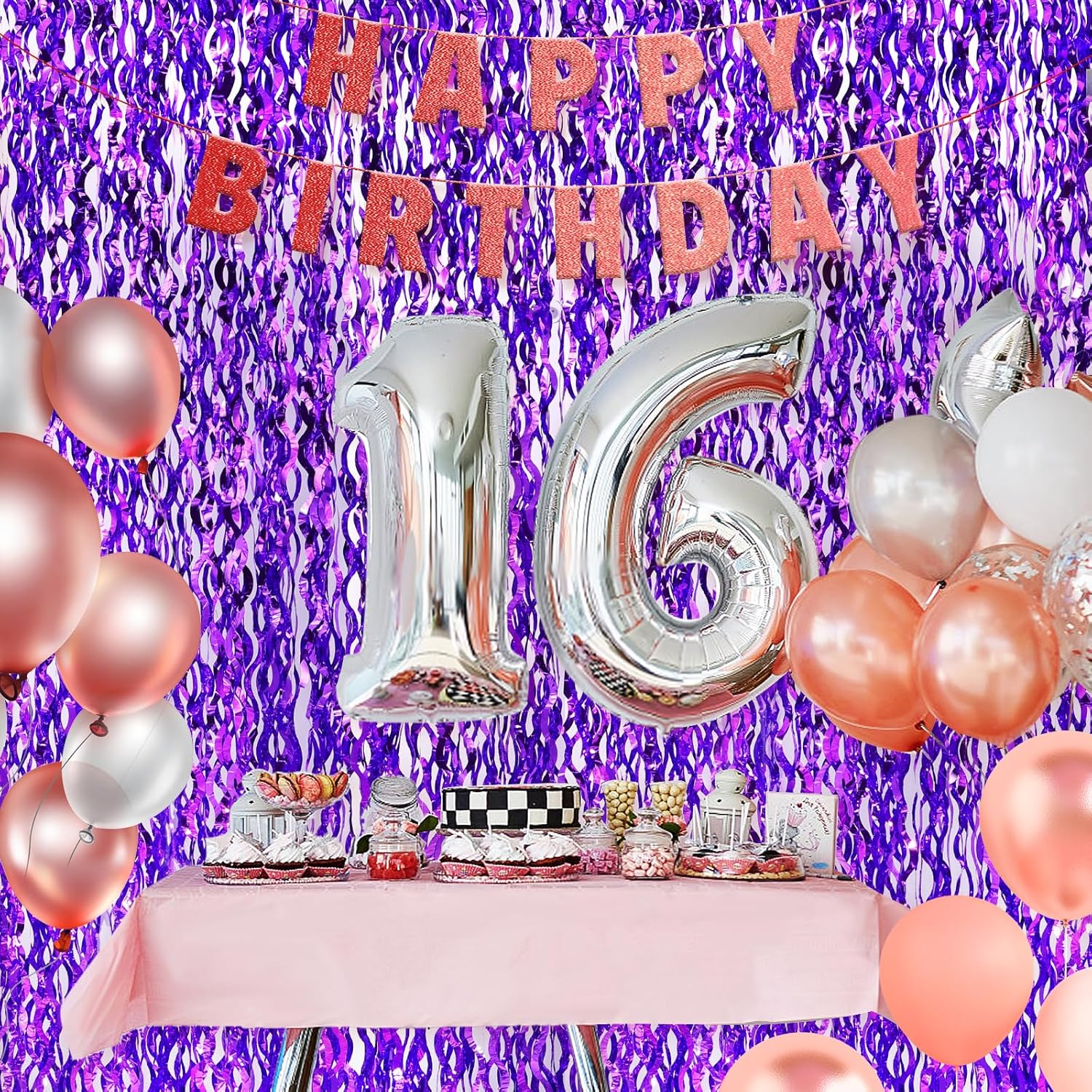 Wavy Purple Metallic Tinsel Foil Curtains 2 Pack