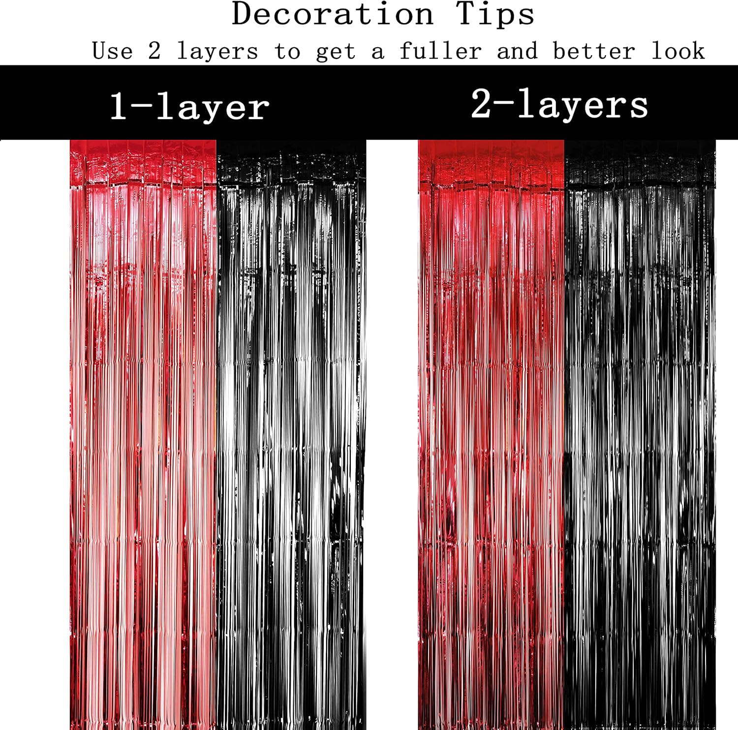 Casino Party Tinsel Foil Fringe Curtains - Red Black 32ft x 65ft 2pc