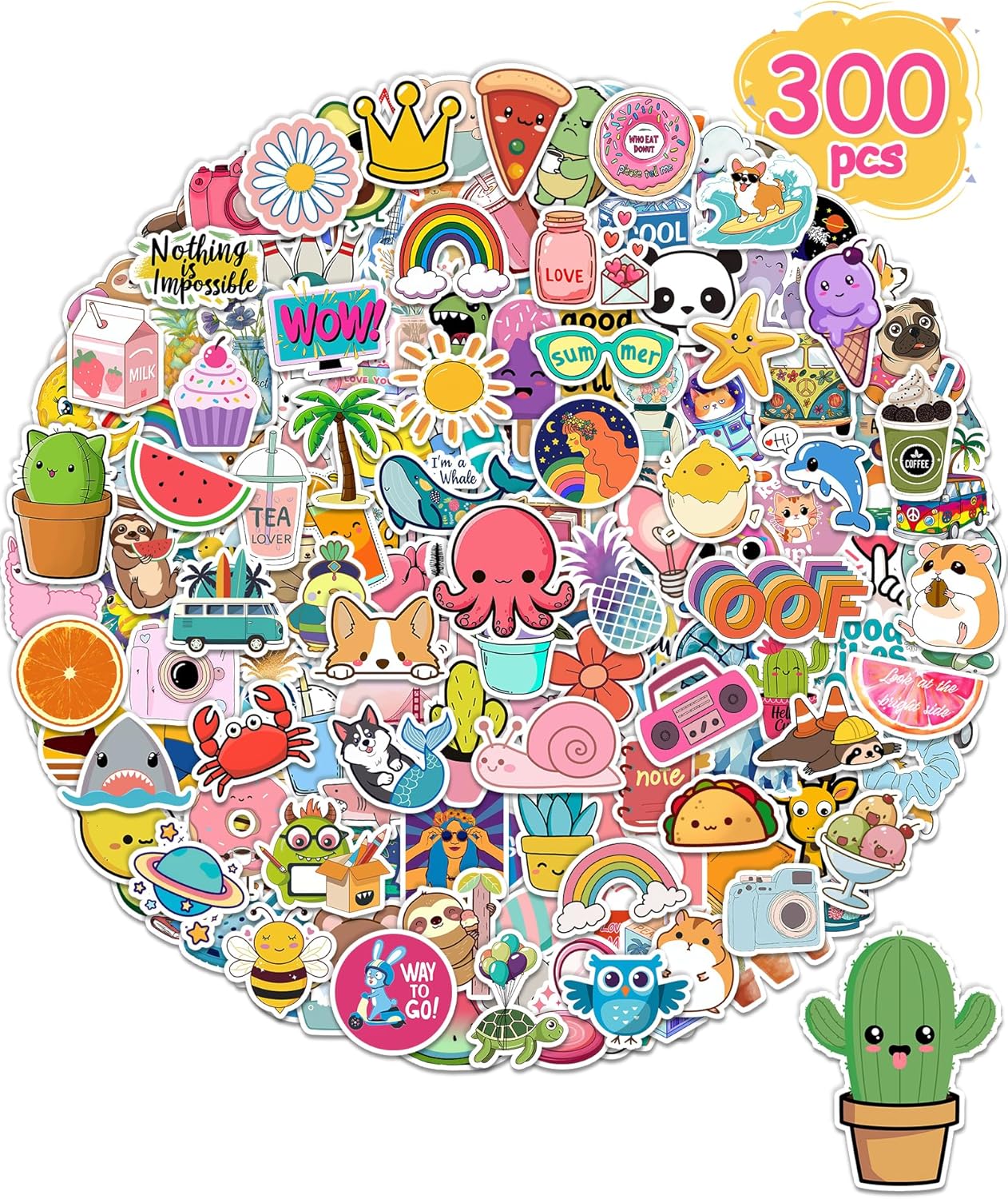 300 Pcs Cute Stickers for Kids and Teens