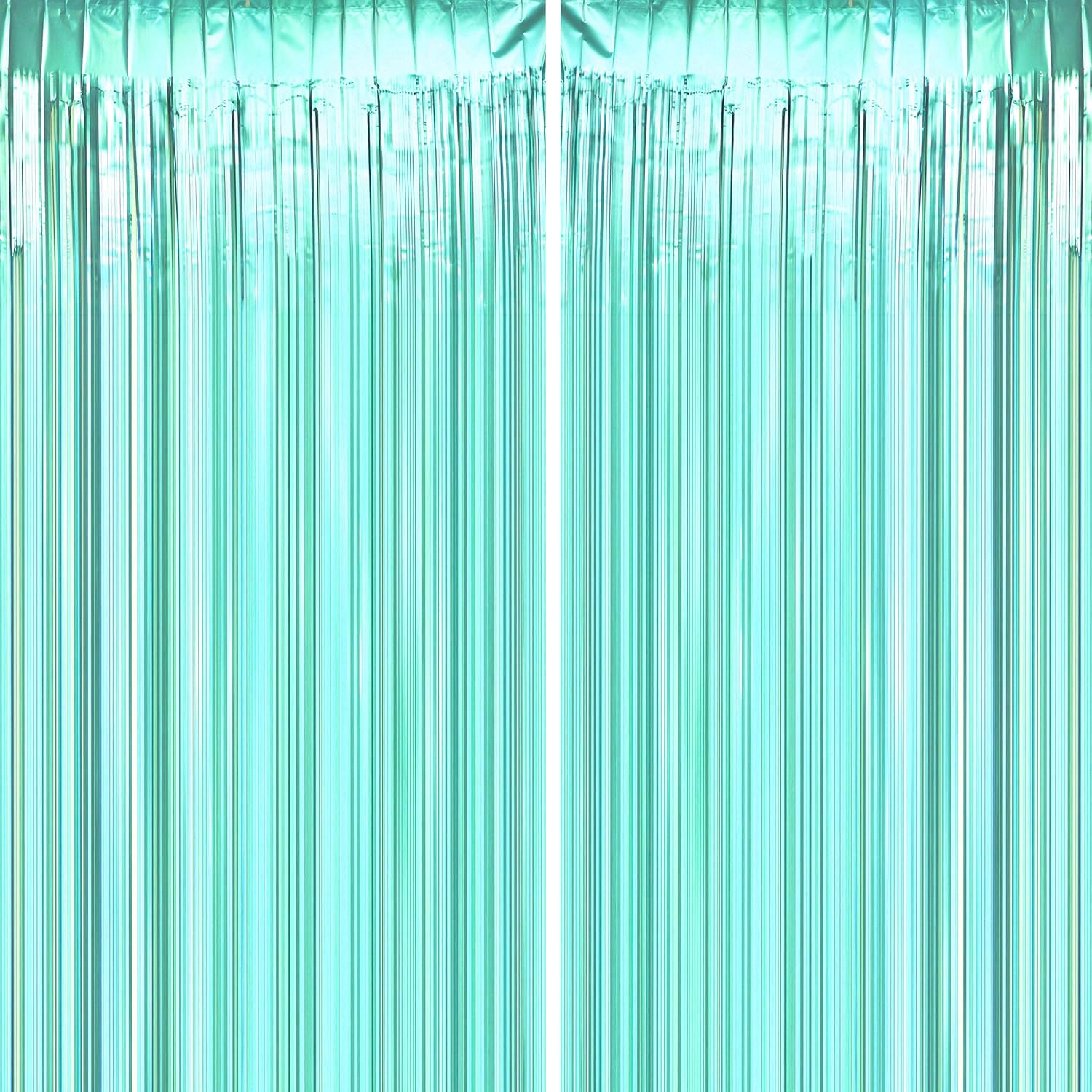 Teal Blue Tinsel Foil Fringe Curtains - 2pc