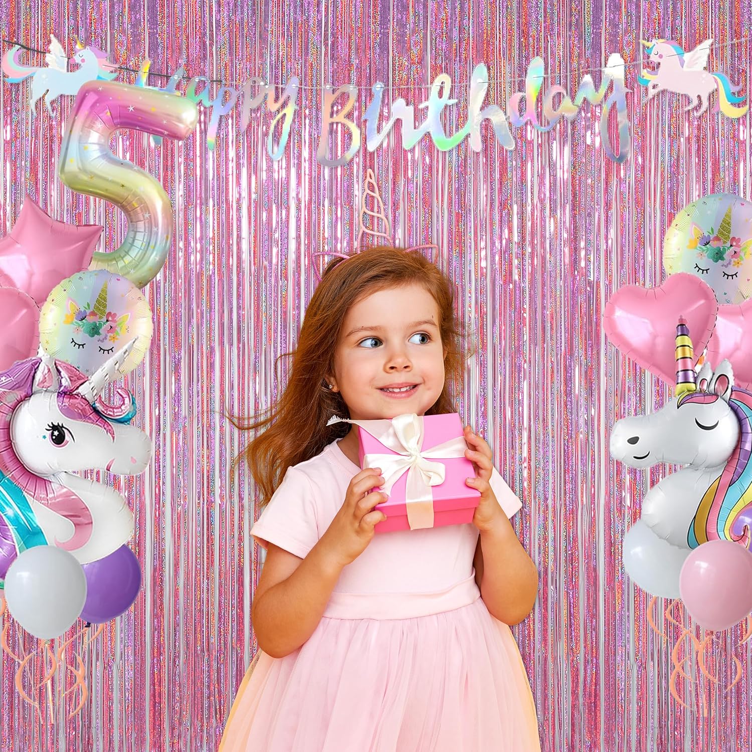 Melsan Pink Tinsel Curtains Backdrop 2 Pack