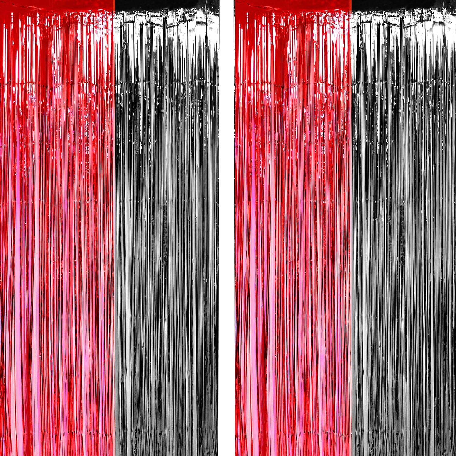 Casino Party Tinsel Foil Fringe Curtains - Red Black 32ft x 65ft 2pc